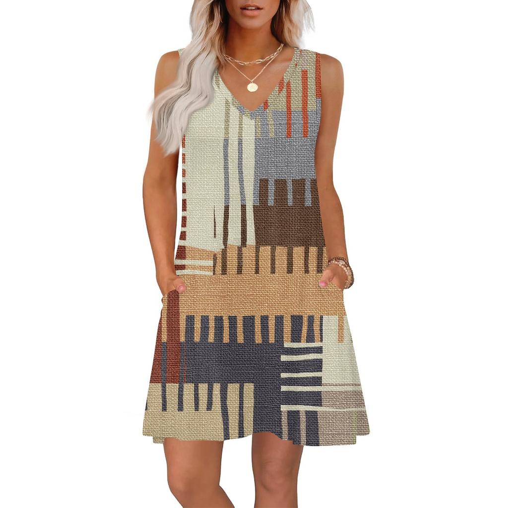 Женские летние платья свободного кроя с принтом V-образным вырезом без рукавов сарафаны пляжное гавайское платье с карманами