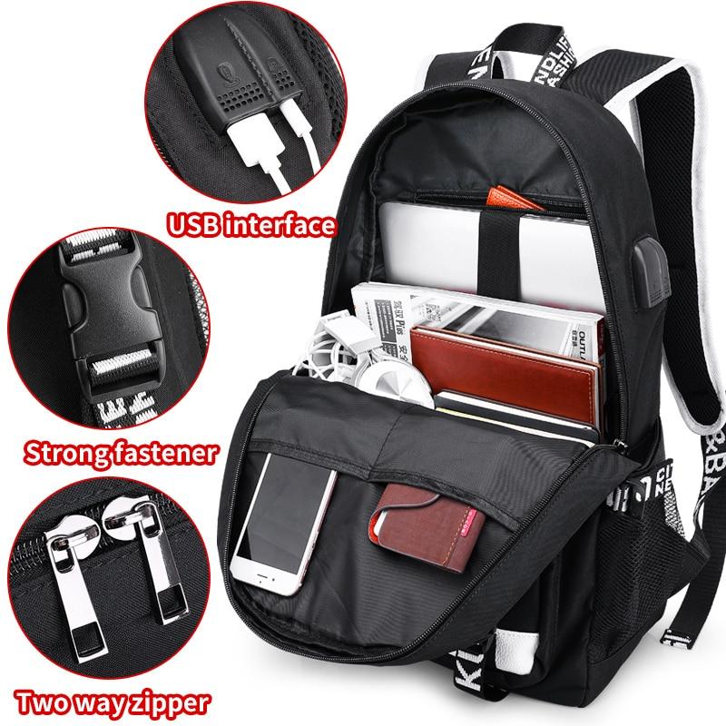 Smart Backpack with USB Port Phosphorescent Print 44x27x14cm Black Multi-Functional Daypack