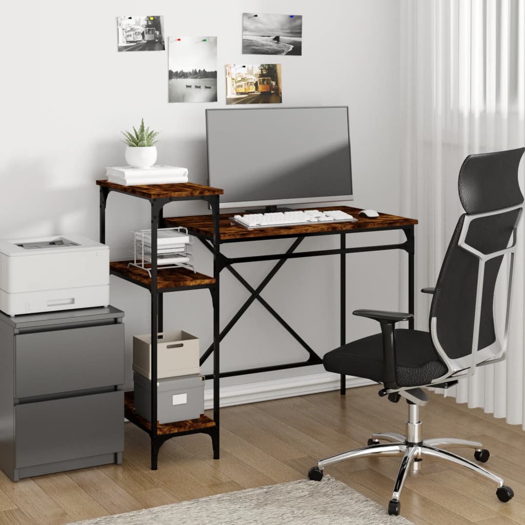 Desk with Shelf Smoked Oak Finish 105 x 50 x 90 cm Engineered Wood