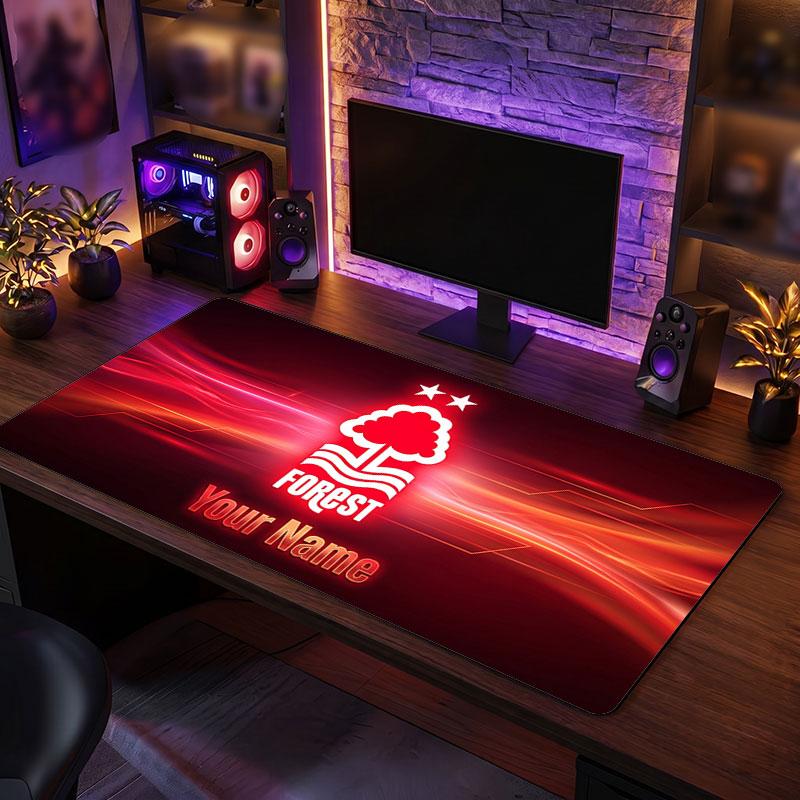 Nottingham Forest Custom Large Mouse Pad, Personalized Name Text Print, Football Logo Non‑Slip Desk Mat Gaming Gift