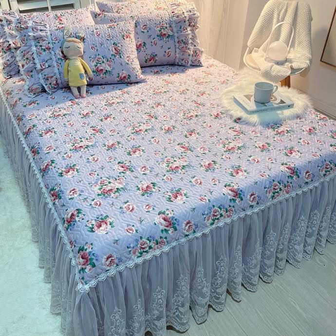 Роскошные американские постельные принадлежности с цветочным принтом, 100% хлопок, стеганые кружевные оборки, юбка-кровать, наматрасник, покрывало, наволочки, скандинавский размер 1/3 шт.