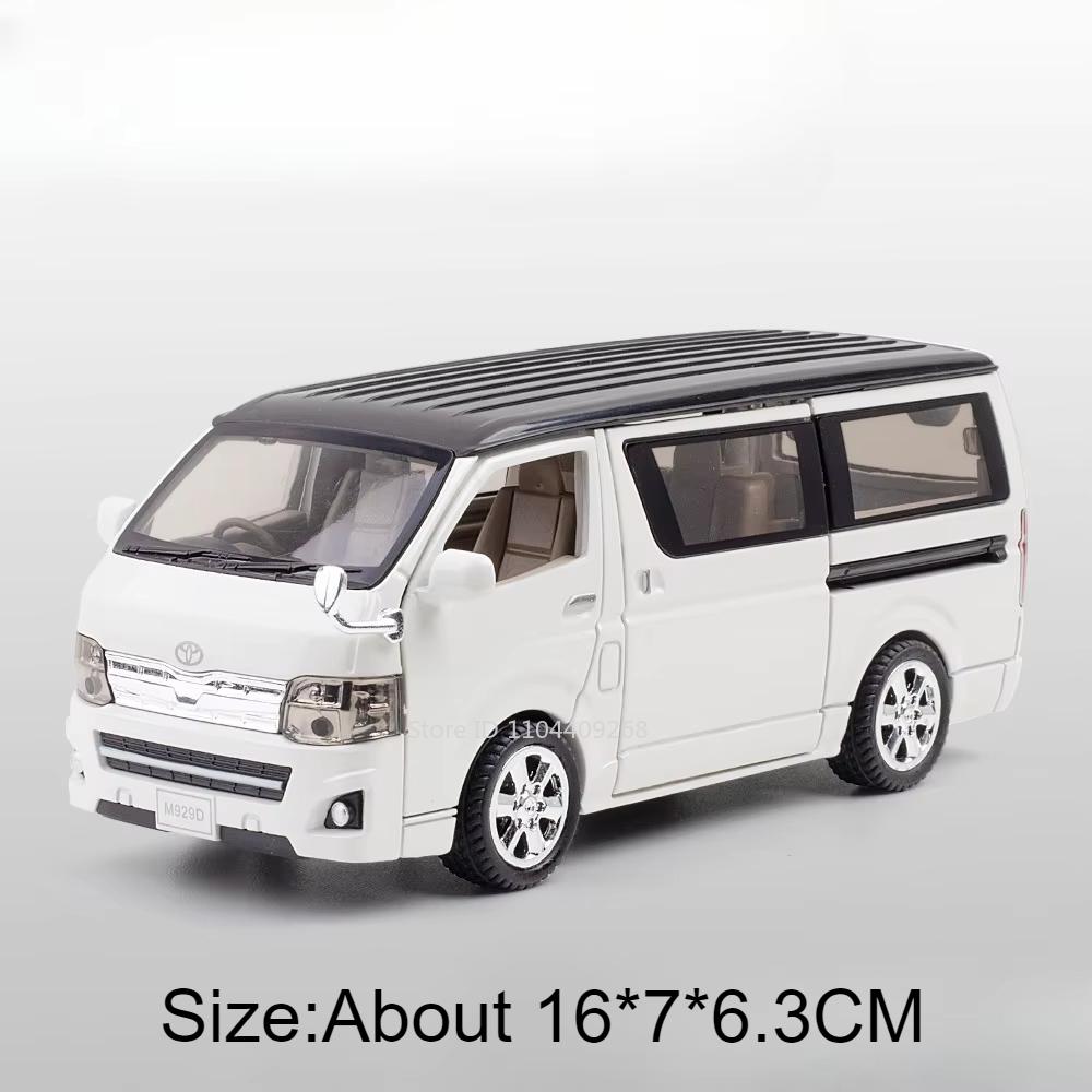 1:32 Scale Hiace Alphard Car Model Toy Alloy Diecast Rubber Tires Sound Light Doors Opened Pull Back Miniature SUV Kids Gifts
