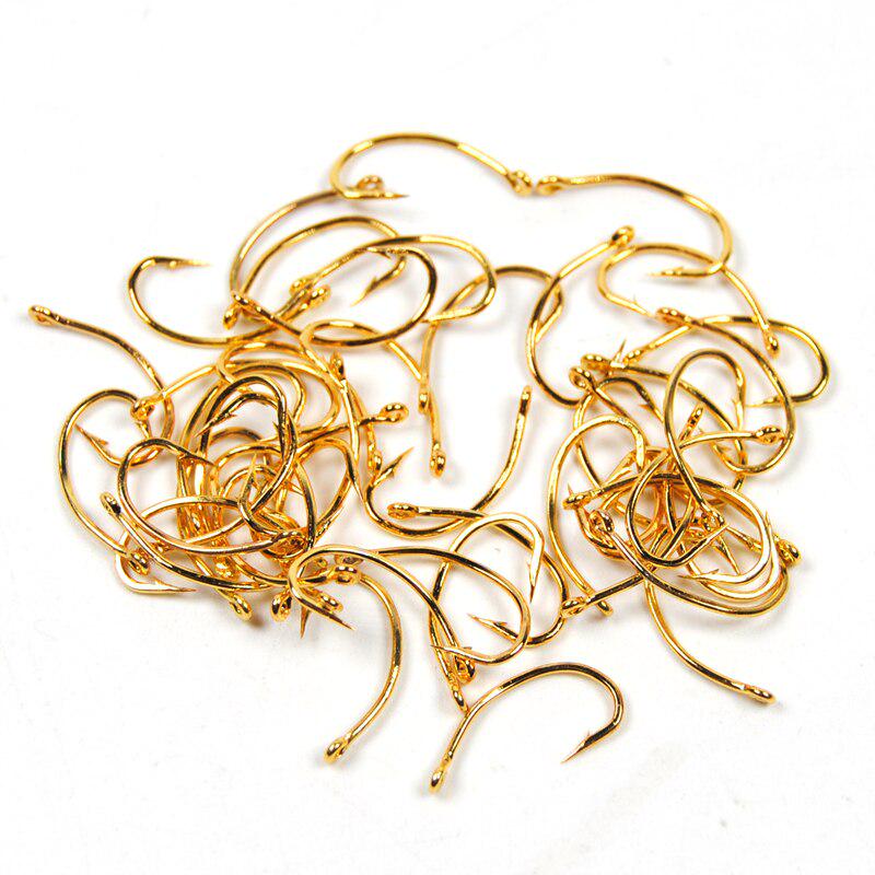 50pcs Gold Color Fly Tying Scud Nymph Hook Caddis Midge Shrimp Fly Tying Fish Hooks Size 10 12 14 16