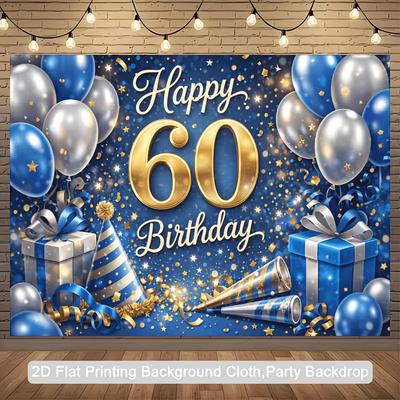 2D Сине-золотой фон для 60-летия Счастливого 60-летия Фон для фотосъемки