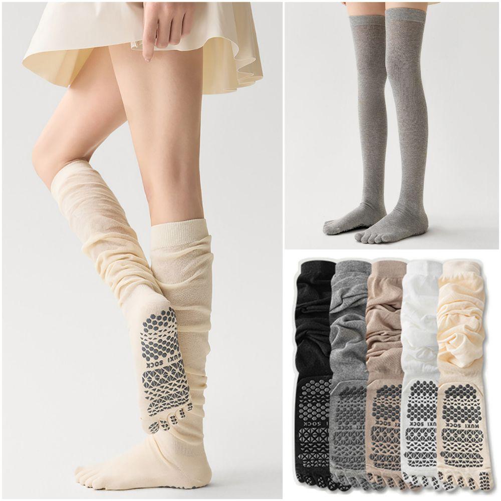 Anti-Slip Design Five Finger Yoga Socks Silicone Dots High Length Thigh Socks Yoga Practice