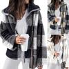 Women Coat Lapel Long Sleeve Plaid Pattern Jacket Loose Fit Zipper Placket Double-Sided Plush Fabric Jacket Coat