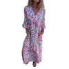 Женское принтованное макси-платье весна-лето с V-образным вырезом в стиле бохо, праздничное платье с длинными рукавами, свободное платье с карманами для повседневной жизни, вечеринок, пляжа