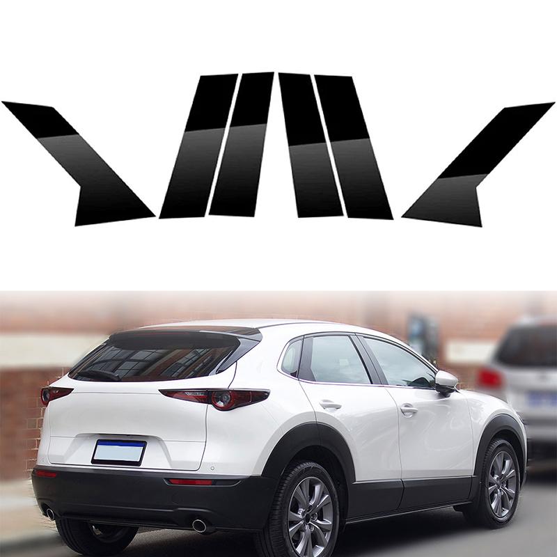 6Pcs Car Pillar Posts Window Molding Cover Trims Decoration Glossy Black Stickers Styling For Mazda CX-30 202-2023
