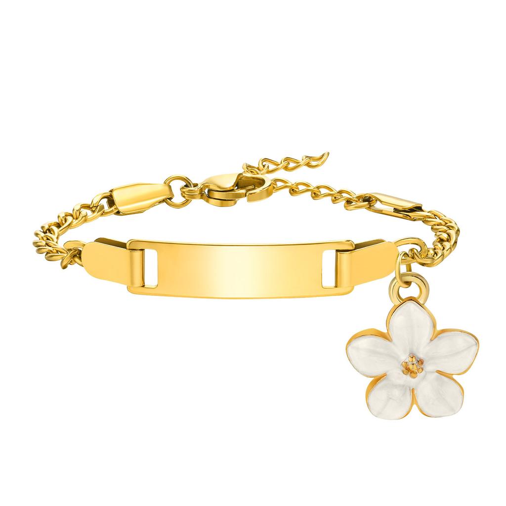 Personalized Name ID Bracelets for Baby Girls, Anti Allergy Gold Plated Stainless Steel Child Engrave Name Birthdate Bracelet