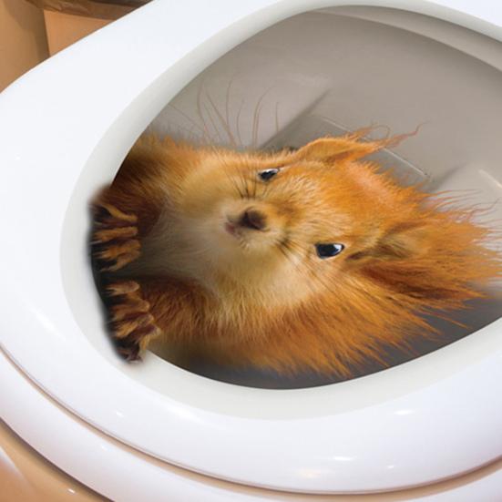 Наклейка на крышку унитаза, сильная липкость, ПВХ, водонепроницаемая, съемная, забавная 3D наклейка с белкой и животным, наклейка на стену