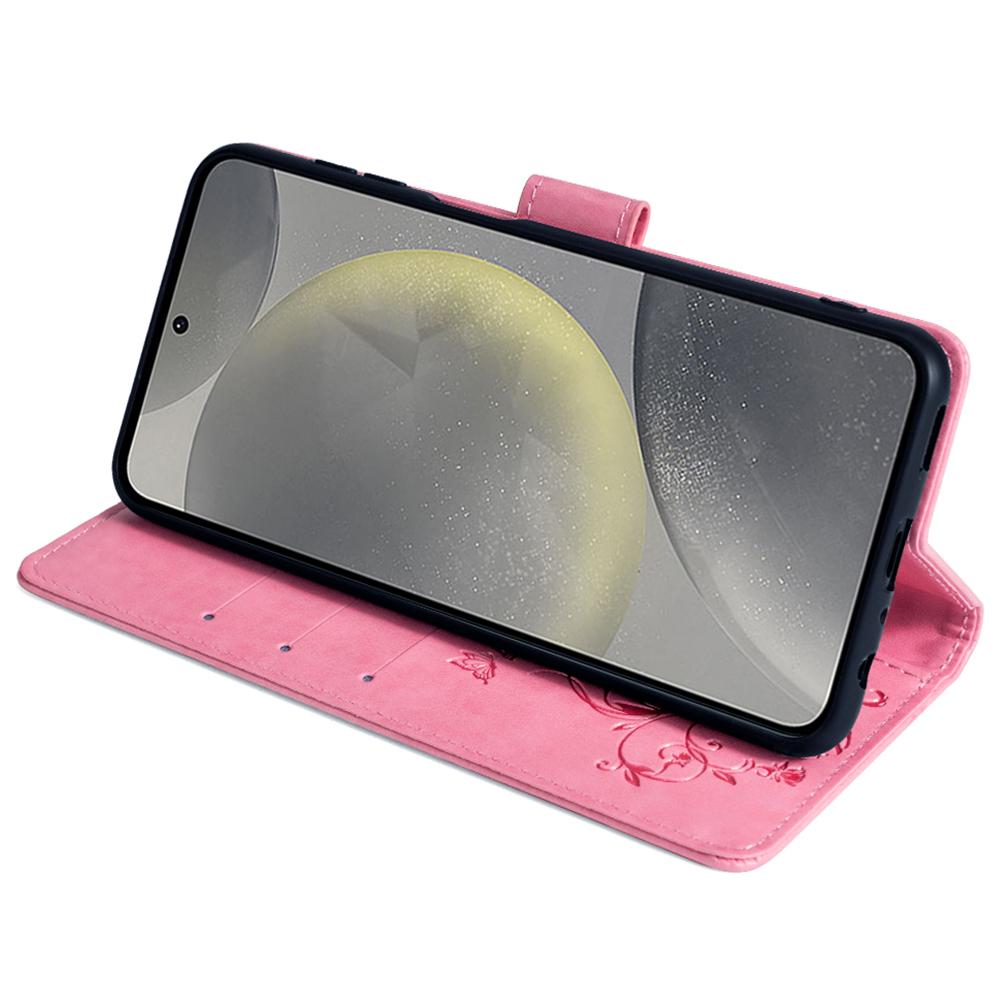 For Samsung Galaxy S24+ Case Butterfly Imprinted Leather Wallet Phone Cover with Wrist Strap