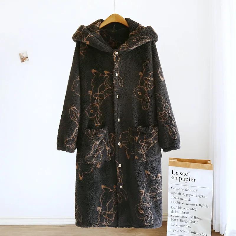 Новая осенне-зимняя ночная рубашка для пары, фланелевый плюшевый утолщенный халат для мужчин и женщин, удлиненный домашний меховой халат