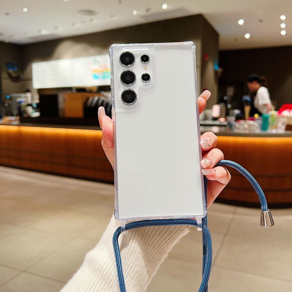 Прозрачный чехол-шнурок на шею через плечо для Samsung S25 S24 S23 S22 Plus Ultra FE A55 A35 A25 A15 A54 A34 Противоударный чехол