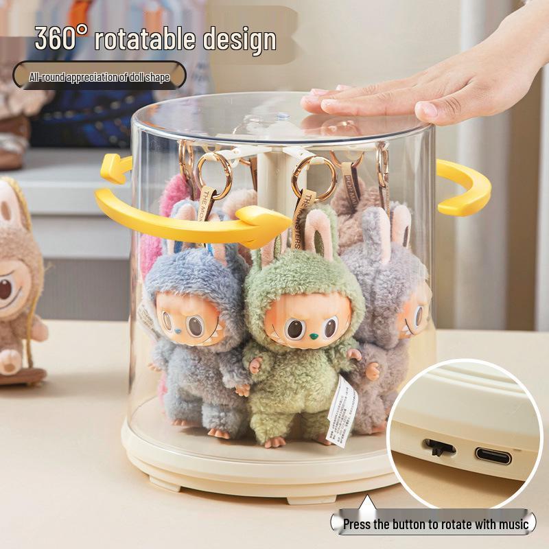 Шарм Лабубу Музыкальная вращающаяся витрина: Прозрачная плюшевая кукла, фигурка, подставка для хранения