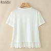 ZANZEA Женские летние футболки с круглым вырезом, пэчворк, с коротким рукавом