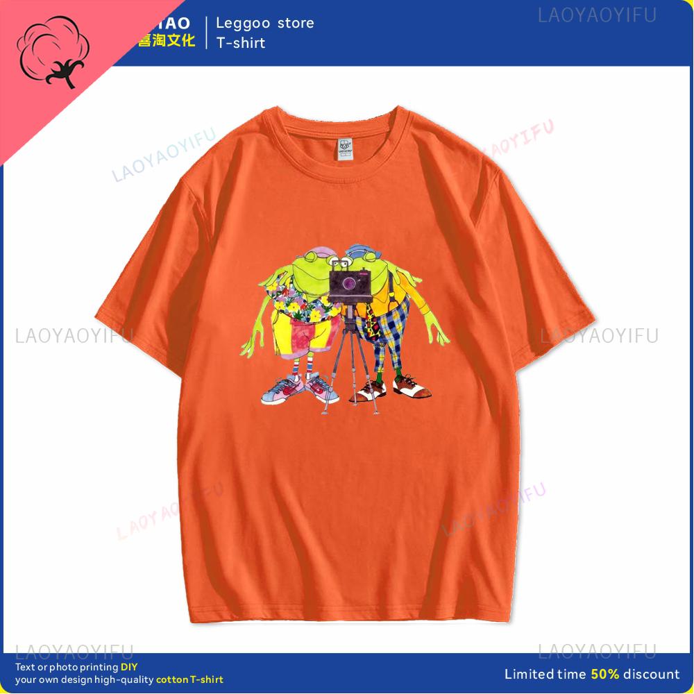 Fun Style Cartoon Frog Print Tshirts for Men and Women Retro Shortsleeved Fashionable Casual Clothes Cotton Daily Wear