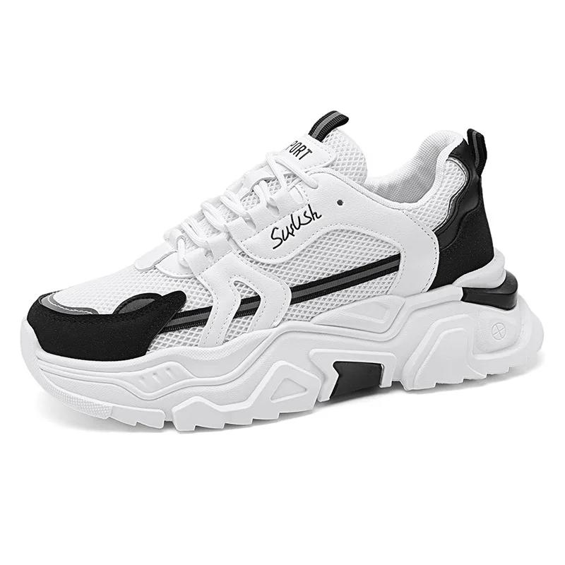 New Men's Casual Sport Shoes Breathable Vintage White Sneakers Autumn Popular Thick Bottom Trendy Shoes For Motorcycle