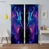 Dreamy Starry Sky Wolf Print Curtains Kids Room Living Room Outdoor Decoration Curtains Home Decoration Rod Pocket 2 Pieces