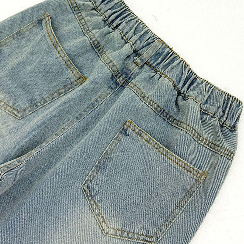 Джинсы для девочек 5-13 лет, свободные, с вышивкой бабочки, повседневные, широкие