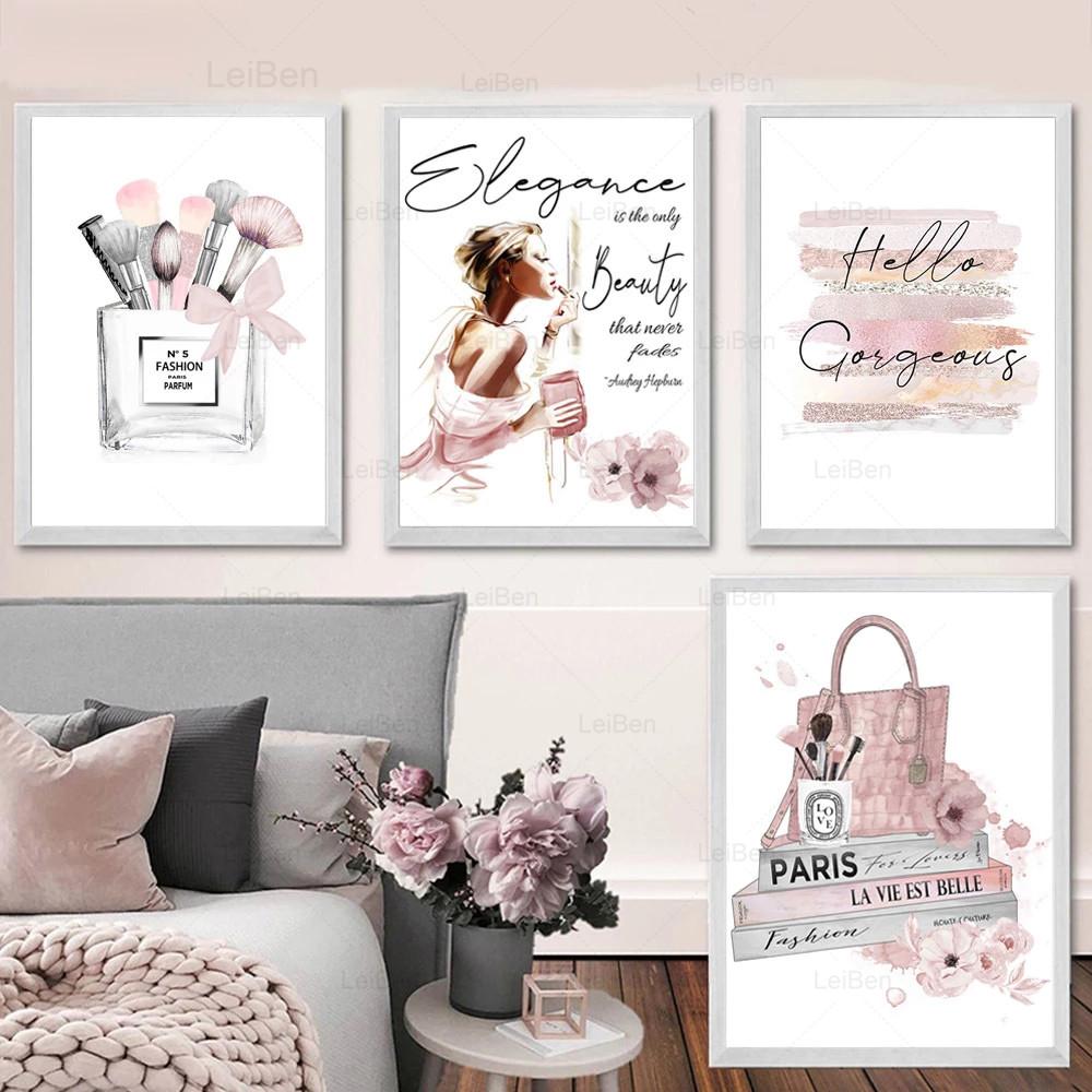 Модные кисти для макияжа и красоты, постер, настенная живопись на холсте, элегантная женская картина с принтами, духи Парижа, картины для современного домашнего декора