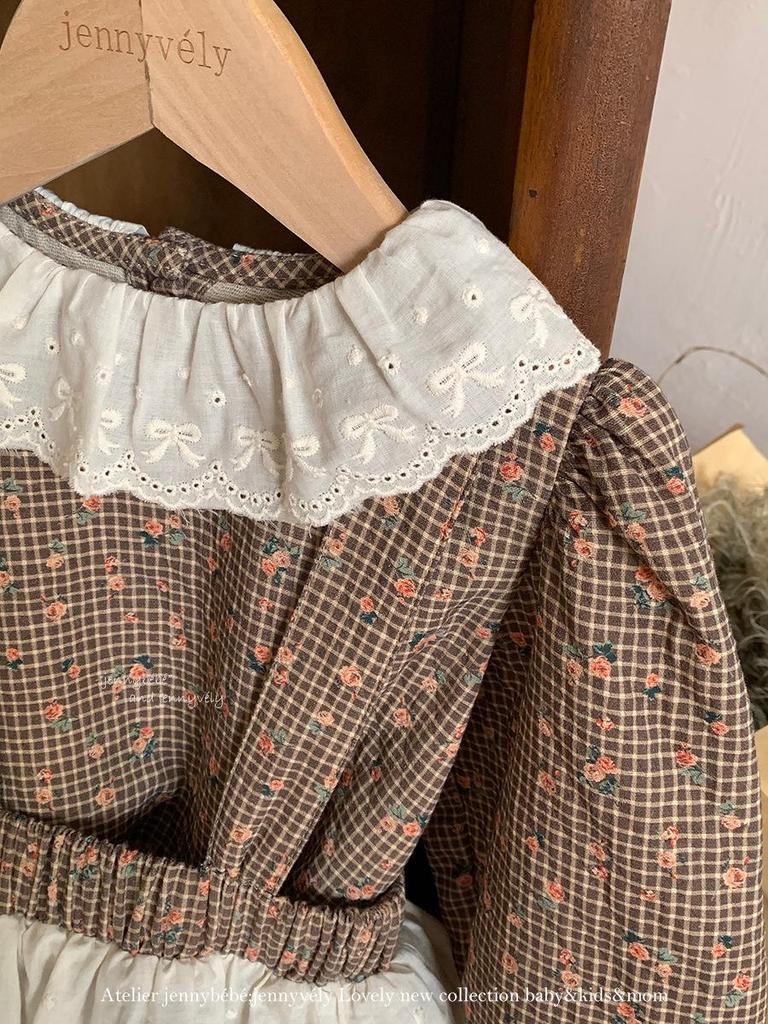 Jenny Kids Осенний набор из 2 предметов для девочки 2025: Рубашка в корейском стиле с кружевным воротником Питер Пэн и юбкой-комбинезоном
