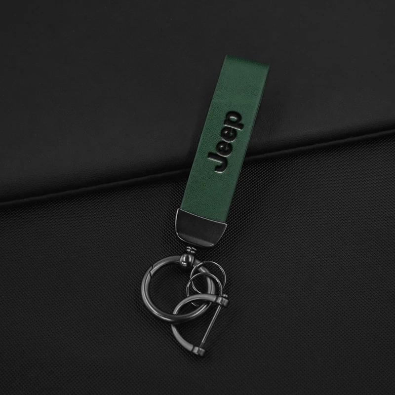For Jeep Car Metal Leather Key Ring Chain For Jeep Grand Cherokee WK WK2 JK KK KL Commander XK Renegade Styling Keychain Auto