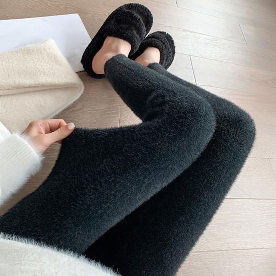 Women Stretchy Leggings High Waist Plush Thickened Warm Trousers Slim Fit Butt Lifting Winter Bottom Pants