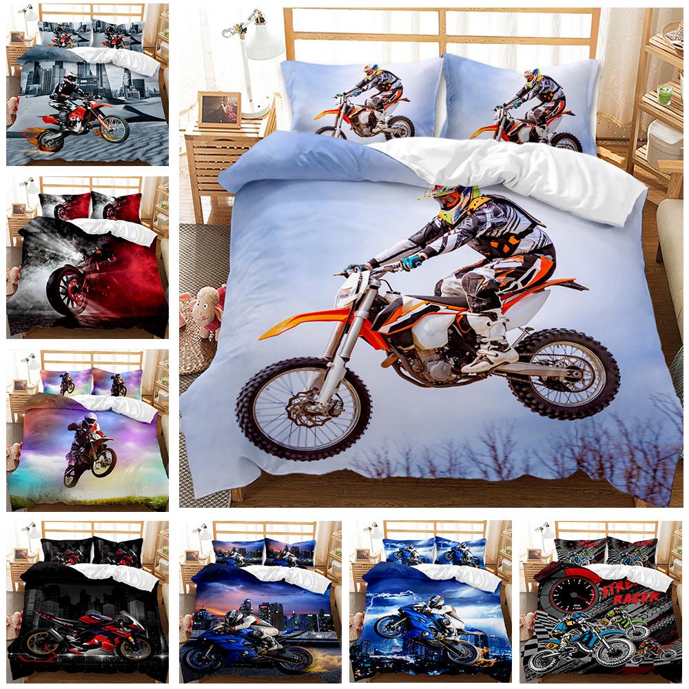 Dirt Bike Bedding Sets Motocross Racer Duvet Cover Set 3 Piece Boys Comforter Cover Set,Kids Extreme Sports Style Bedding Set