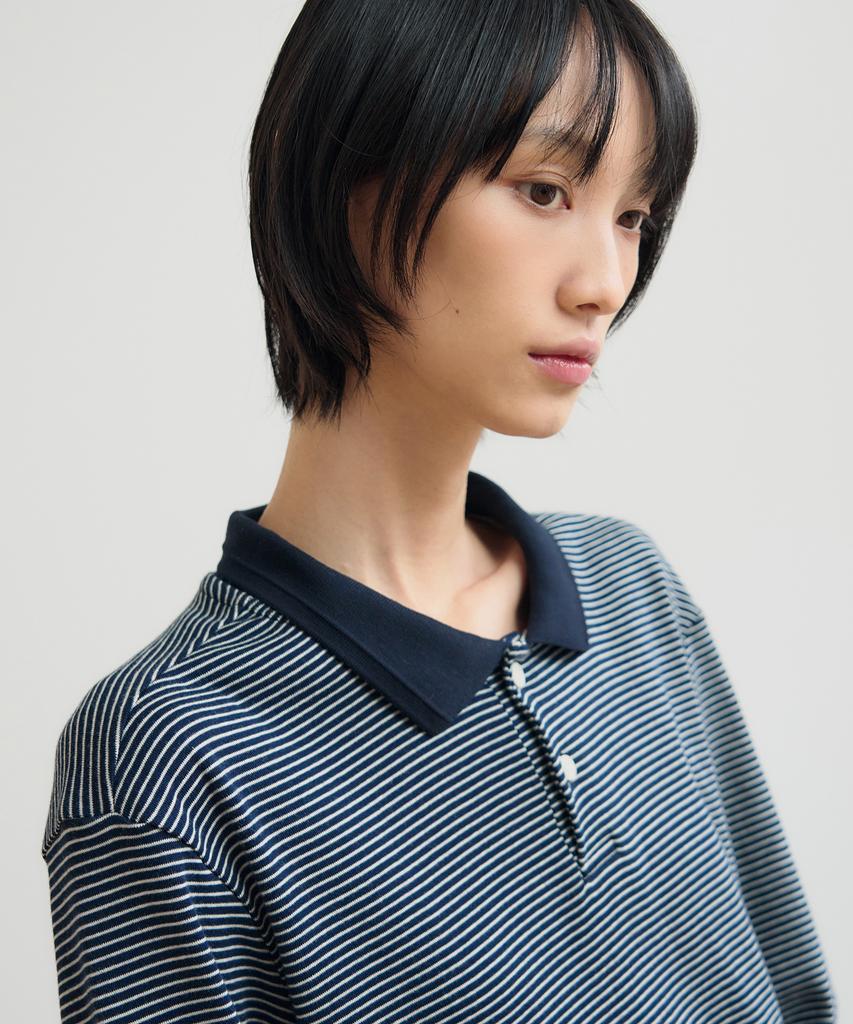 SIS A Striped Pique T-Shirt [Navy]