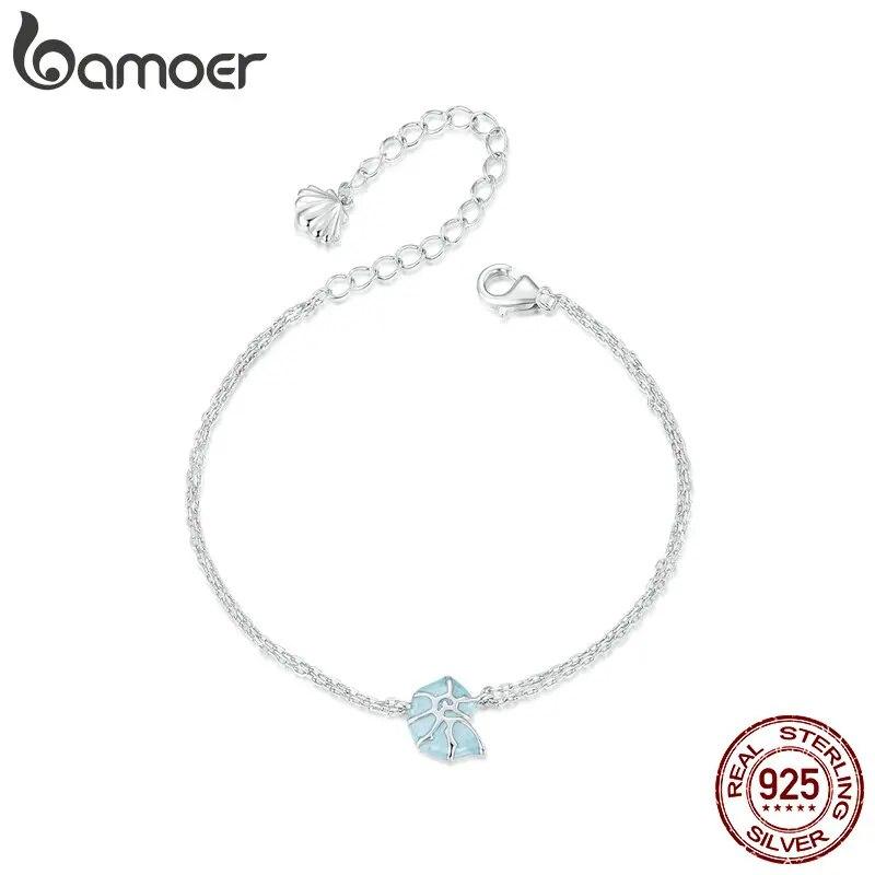 Женские браслеты-цепочки BAMOER из стерлингового серебра 925 пробы, синие ракушки, ювелирные изделия в подарок