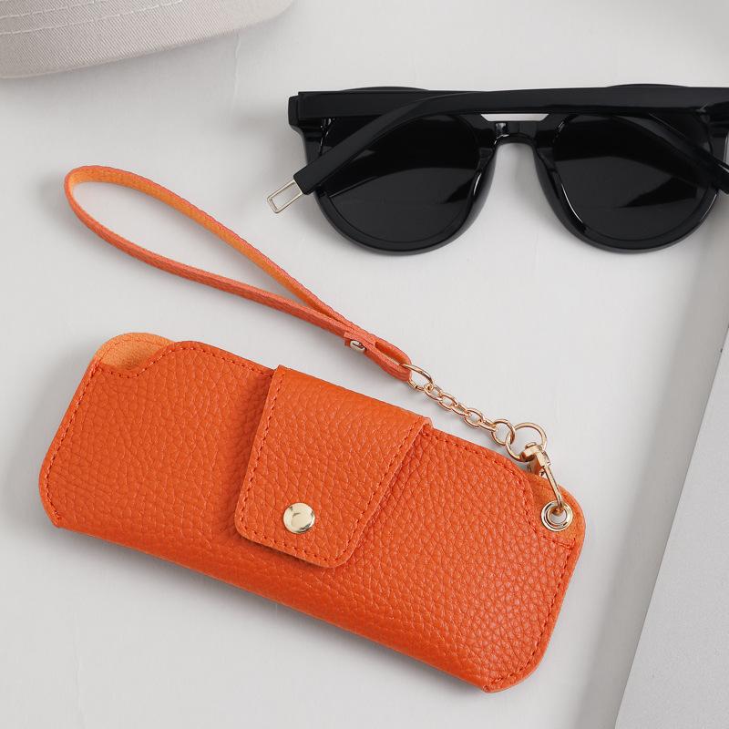 PU Leather Glasses Case Travel Sunglasses Holder With Wrist Strap Soft Pouch Unisex For Daily Use