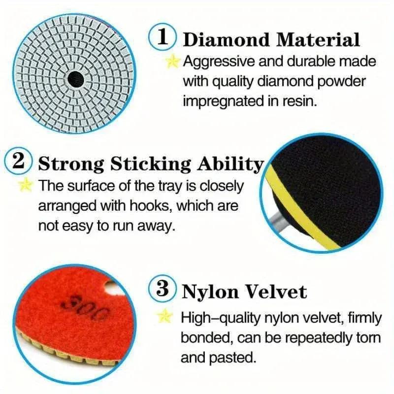 4" 100mm 8pcs Polishing Pad Set, Wet And Dry Use, For Granite, Concrete, Marble, Sanding Disc Set