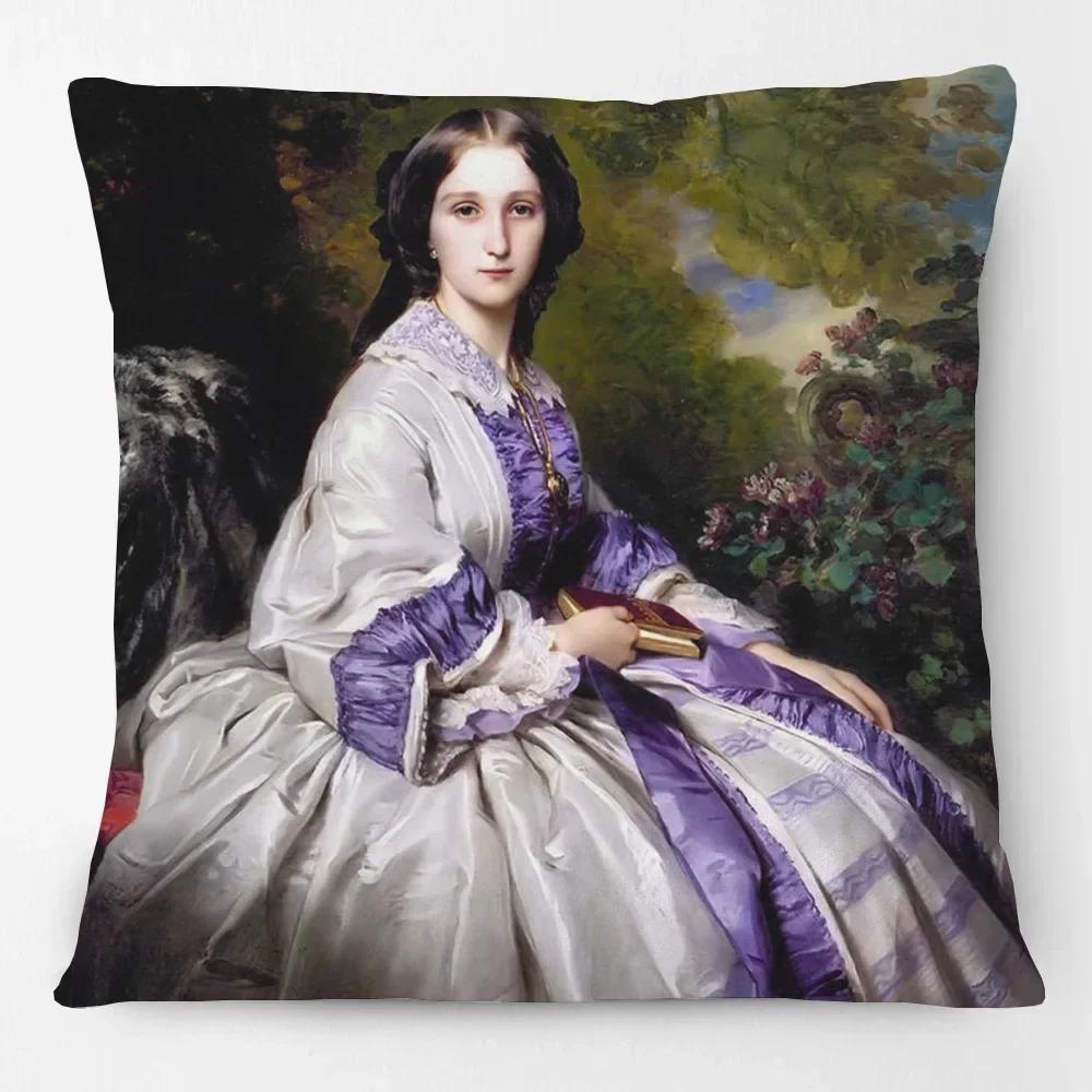 Oil Painting Queen Victoria Cushion Covers European Vintage Style Woman Lady Duchess In Court Dress Art Pillow Case