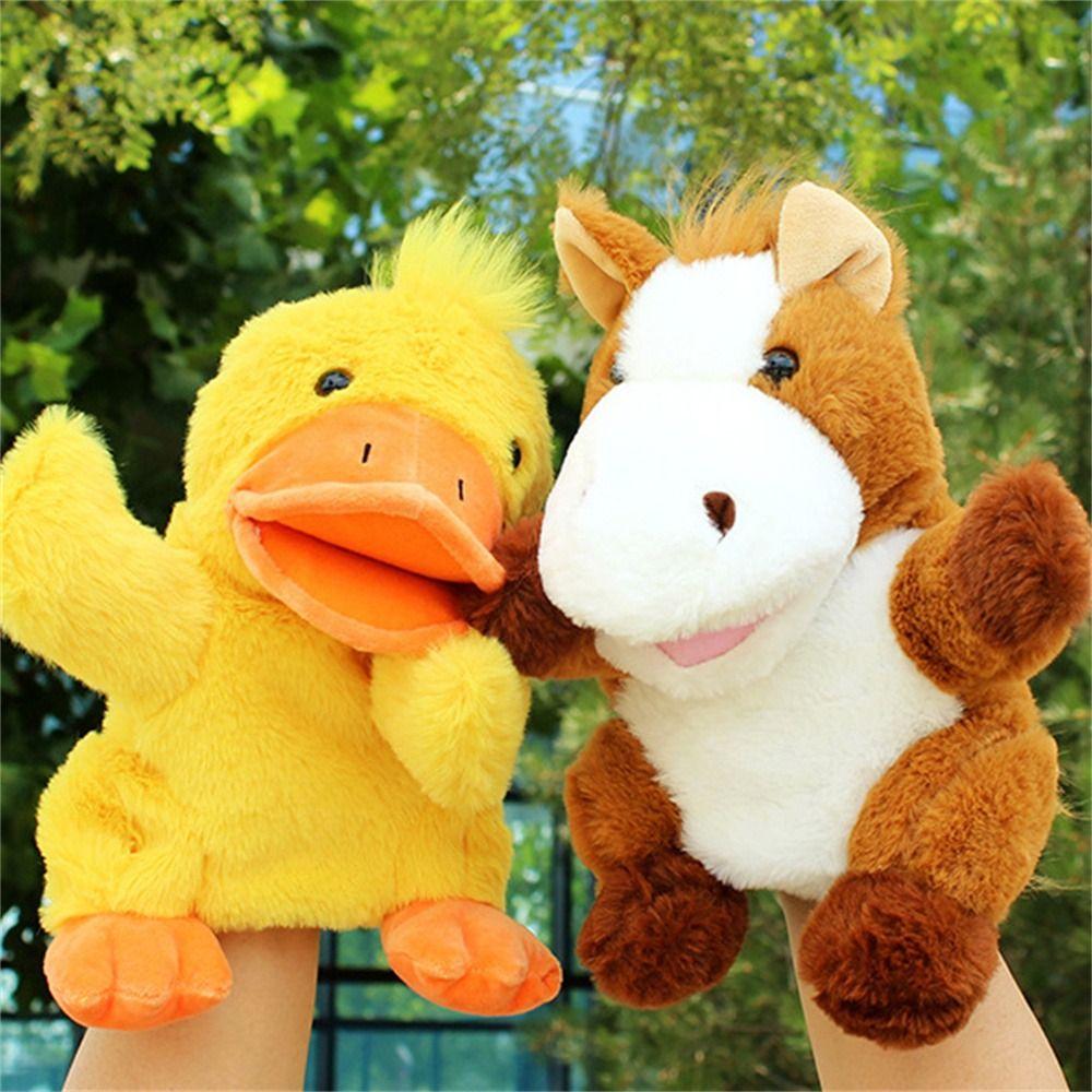 Корова, утка, свинья, мягкая ручная кукла с подвижными открытыми ртами, плюшевые куклы-животные, детская игрушка, обучающая