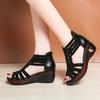 2025 Summer Wedges Peep Toe Sandals Rhinestone Rome Back Zip Comfortable Outdoor Casual Footwear for Women's Daily Versatile