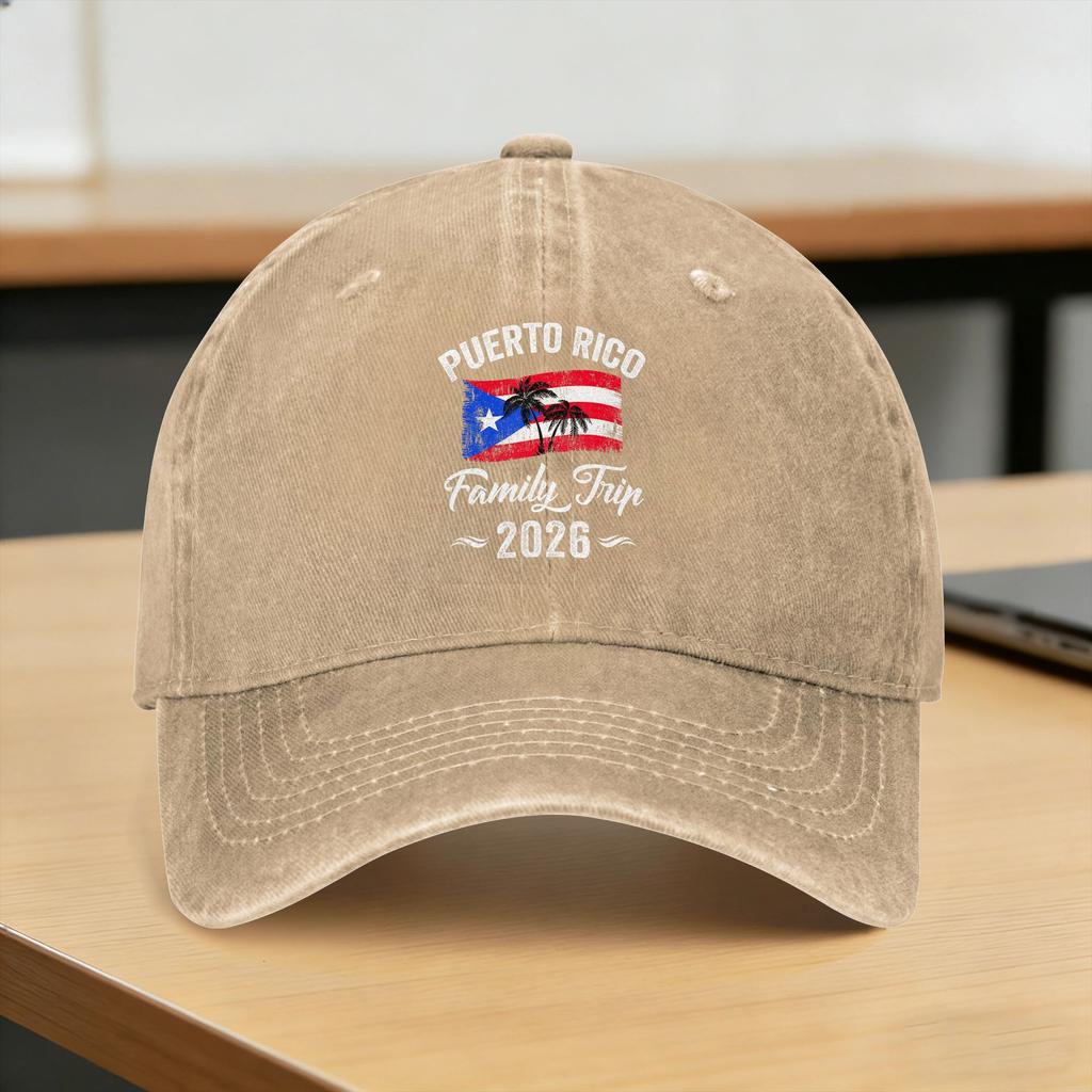 Puerto Rico Family Trip  Vacation Washed Baseball Cap  yk Funny Sun Trucker Hat Spring Unisex Unisex Hunting Snapback Cap