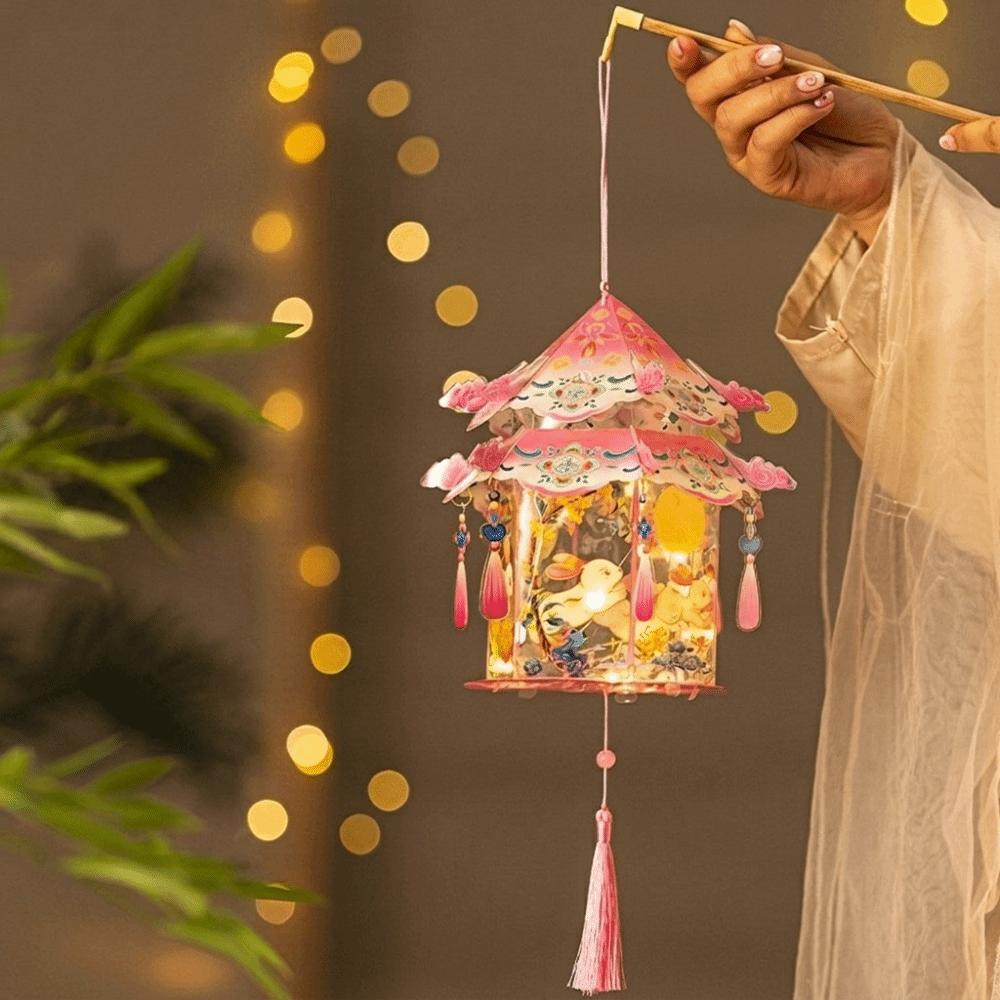 PVC Mid-Autumn Festival Lantern Portable Removable Handheld Lantern Button Battery Operated Lightweight Hanging LED Lantern