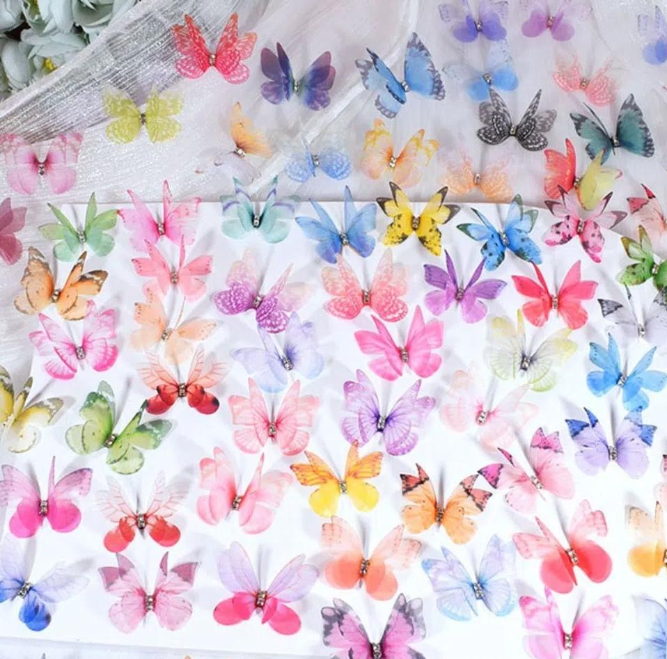 50 шт. Аппликации-бабочки из органзы градиентного цвета, аксессуары для заколок для волос