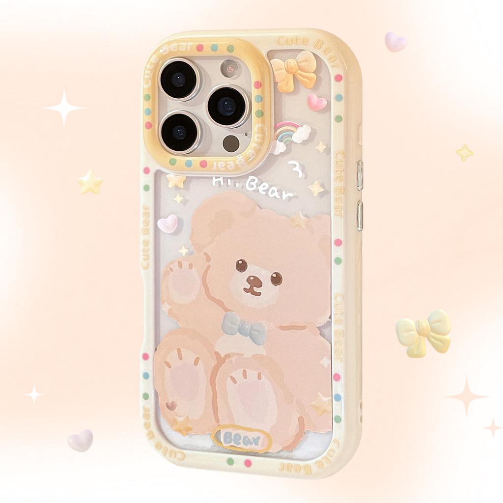 Мягкий и милый медвежонок, подходящий для чехла для мобильного телефона Apple 16pro Max, в стиле Ins, для iPhone 15, мультяшный 11, акриловый 13, жесткий