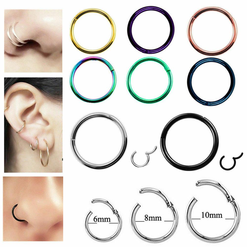 Titanium Hinged Segment Hoop Nose Ring Nipple Clicker Ear Cartilage Tragus Helix Lip Body Piercing