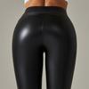 Stretch PU Leather Pants Women Color High Waist Tight Hips Wearing Yoga Leggings