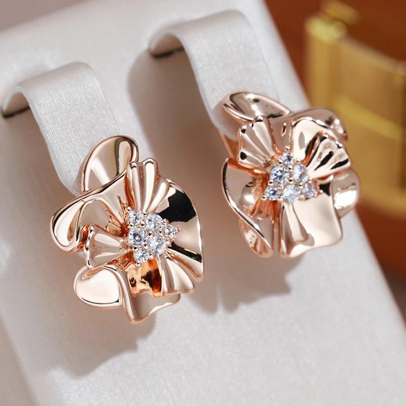 Elegant Flower Embossed Inlay Zircon Drop Earrings for Women Gold Color Vintage Jewelry Wedding Party Accessories