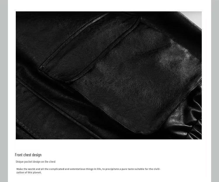 Мужская кожаная куртка оверсайз - Американский ретро уличный стиль