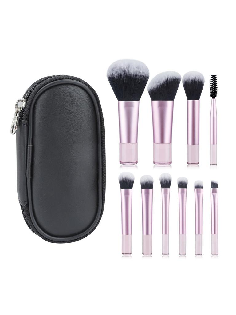 10 Black Mini Makeup Brush Travel Portable Makeup Tool Makeup Puff - Palm Brush Professional Makeup Tool Set