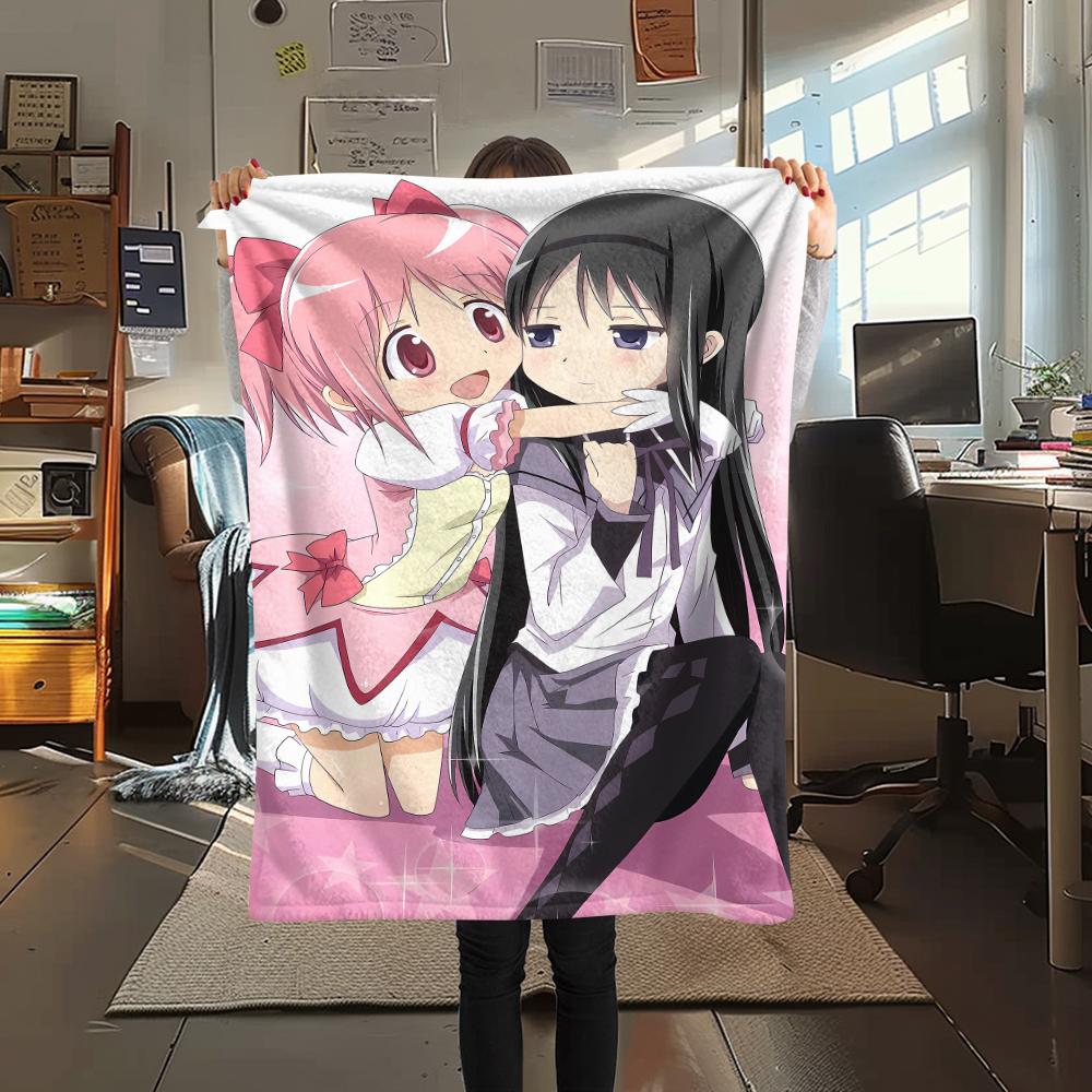 1 шт. Фланелевое одеяло с принтом Puella Magi Madoka Magica, Высокое качество, Для всех сезонов, Декор для дома, Тепло и уют, Идеально для рождественских подарков