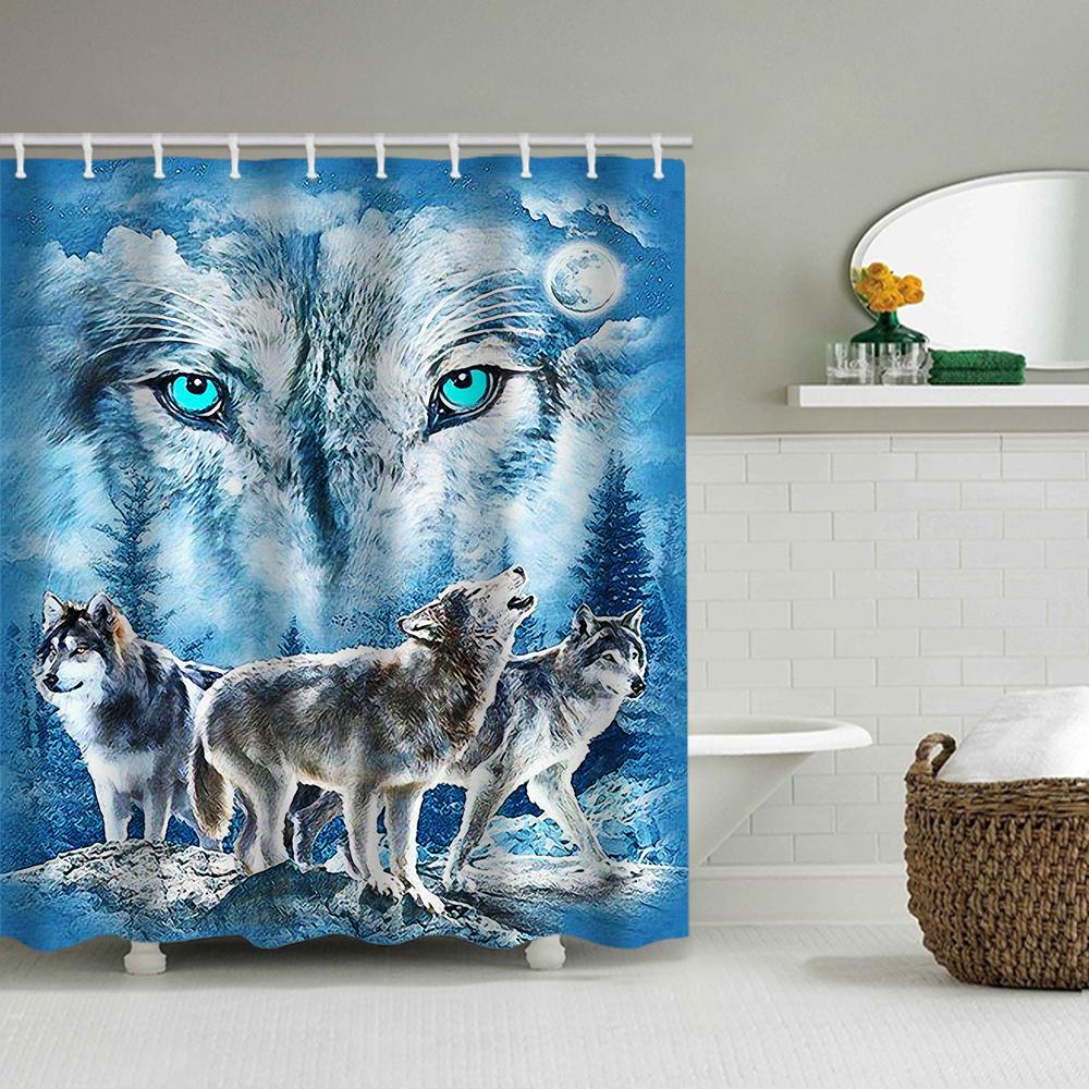 1/4 Шторы для душа с волчьими глазами, Декор для сиденья унитаза, Штора для душа с ковриком и крышкой унитаза, 12 крючков 70,8x70,8 дюйма