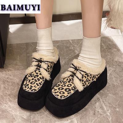 Леопардовый мех платформа хлопковые тапочки женские танкетка обувь 2025 тренд зима новая мода высокие каблуки сапоги туфли-лодочки mujer zapatillas
