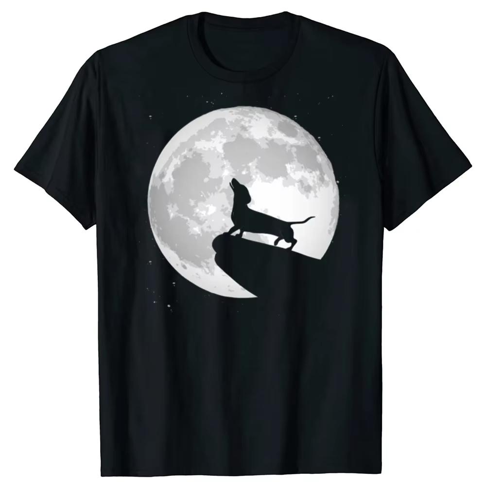 Moon Dachshund Lover T Shirt for Women Oneck Summer Short Sleeve Wiener DogTee Clothing Gift Streetwear Graphic Tshirts