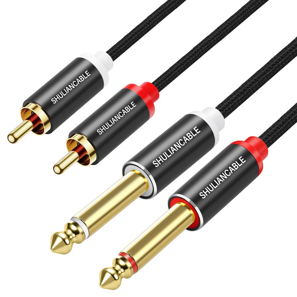 SHULIANCABLE к RCA 2 x TS к двойному RCA Стерео Аудио Соединение Совместимо с AV Домашним Аудио и Усилителями 1/4" Кабель, 6.35мм Кабель, Ресиверами,
