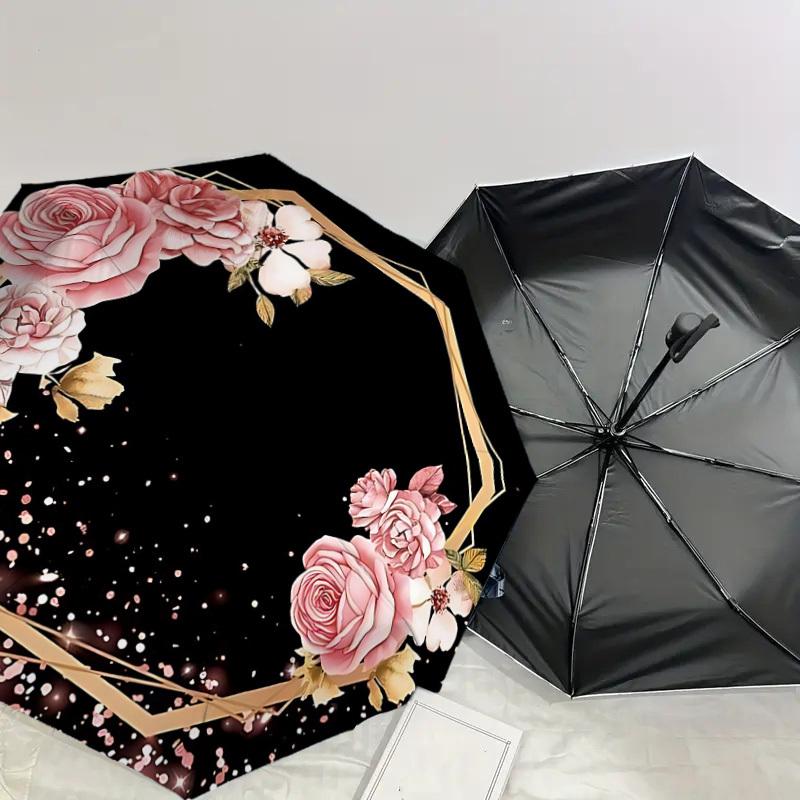1PC Floral Frame Umbrella-8-Rib Reinforced, Automatic Open, Lightweight & Durable, Cute Fashion Accessory for Outdoor-F2710